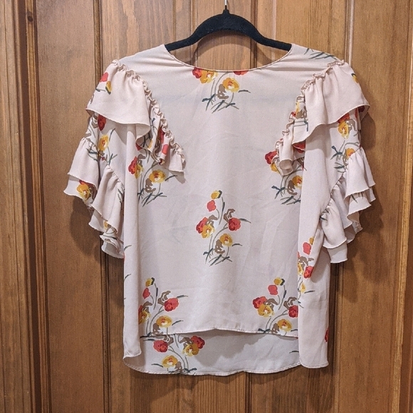 Zara Tops - Zara Pink Flutter Sleeve Blouse with Ruffled Asymmetrical Design med
